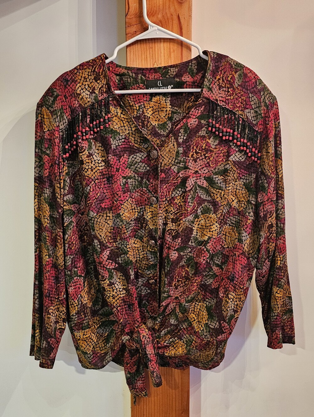 Carole Little Floral Button-Front Tunic Top in Red, Green, Gold